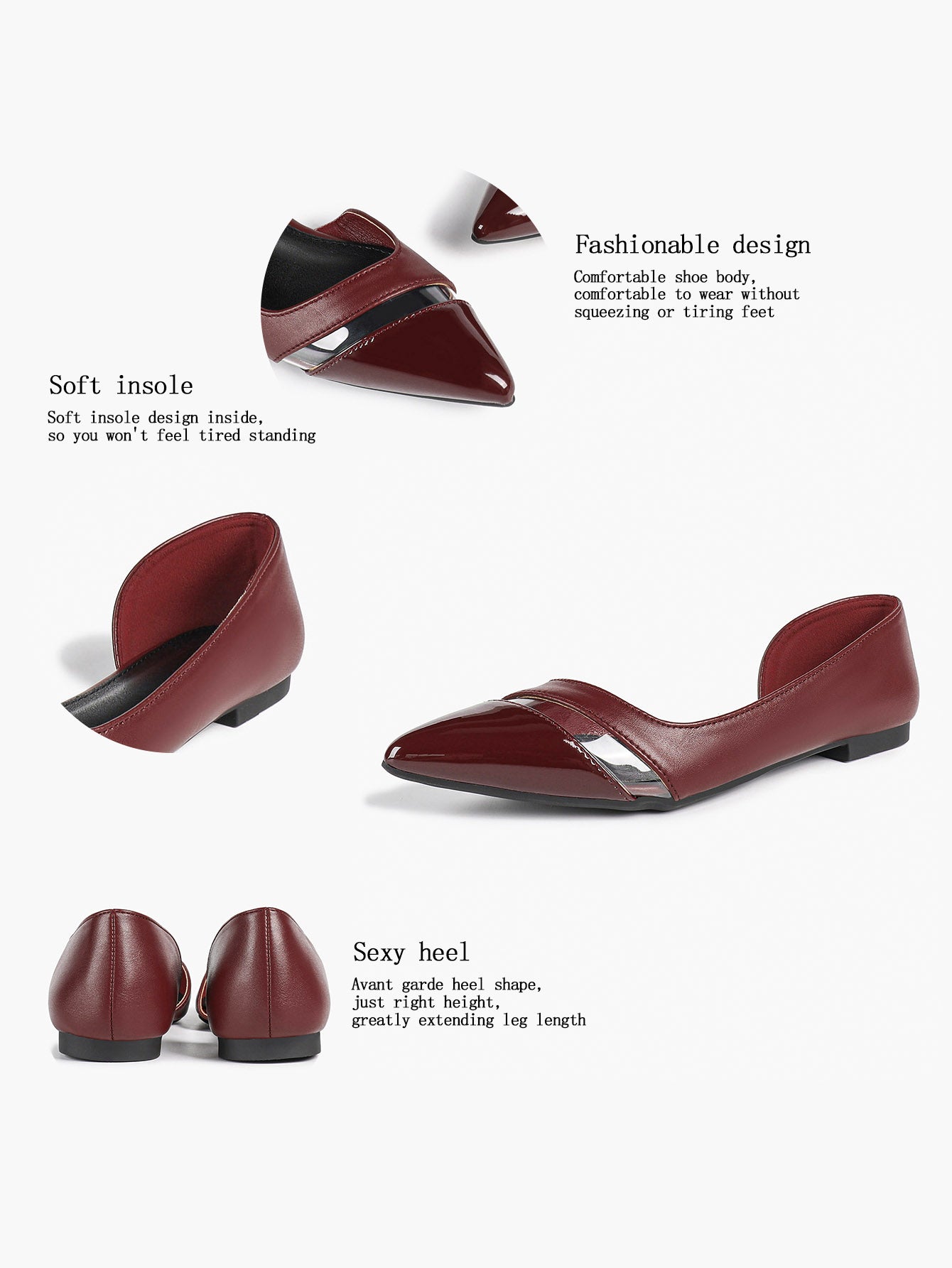 Pointed Toe Flats D'Orsay Style Casual Office Shoes