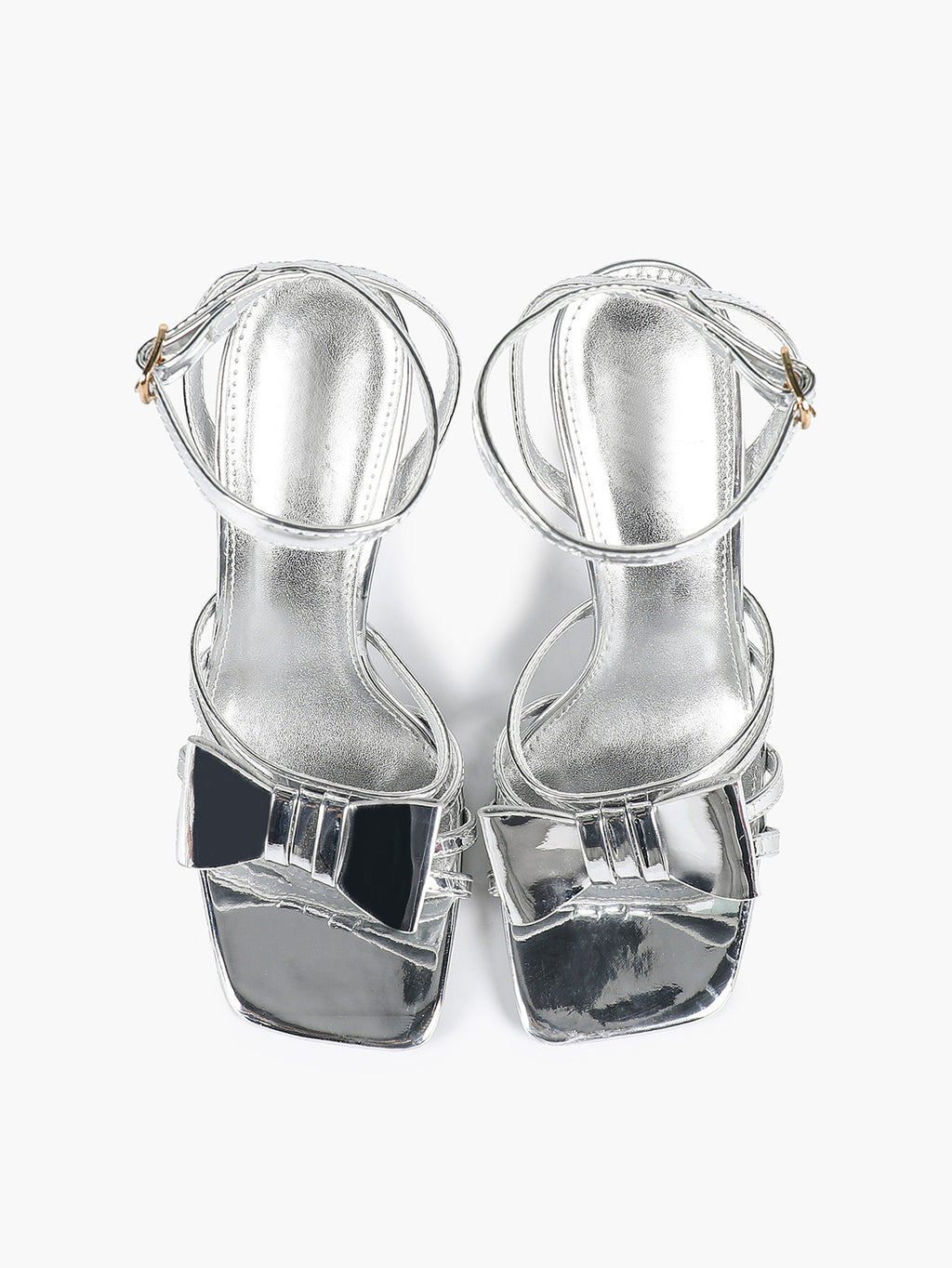 Patent Leather Bow Ankle Strap Heeled Sandals, Square Toe Stiletto Pumps Party Festive