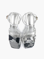 Patent Leather Bow Ankle Strap Heeled Sandals, Square Toe Stiletto Pumps Party Festive