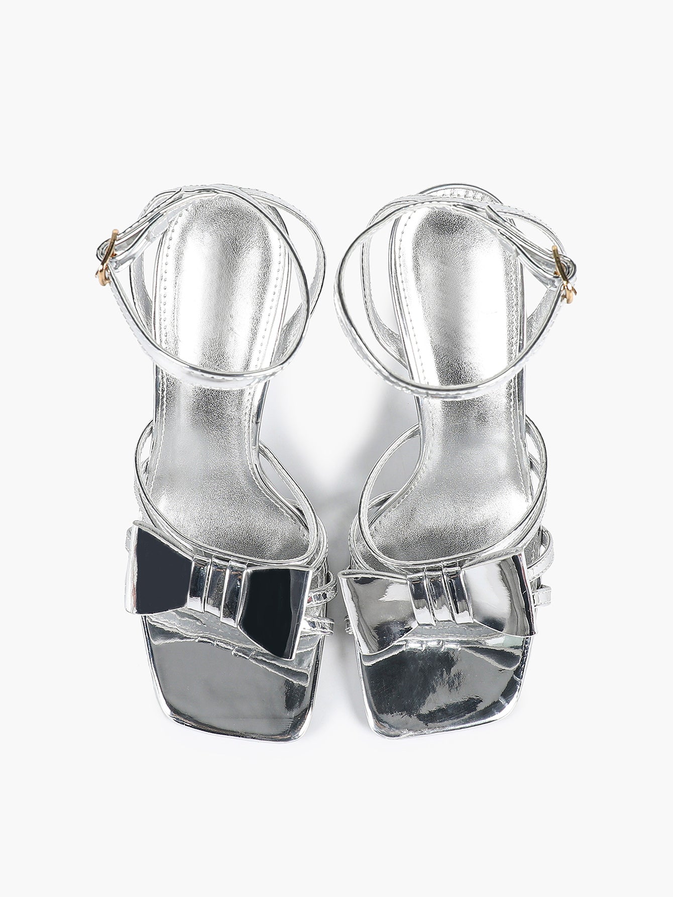 Patent Leather Bow Ankle Strap Heeled Sandals, Square Toe Stiletto Pumps Party Festive