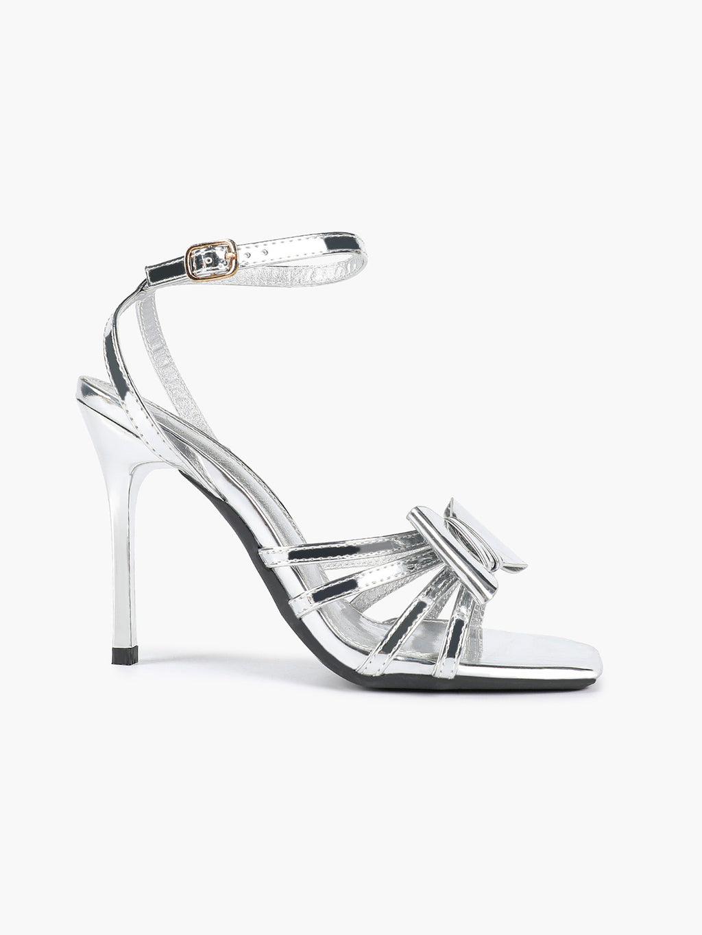 Patent Leather Bow Ankle Strap Heeled Sandals, Square Toe Stiletto Pumps Party Festive
