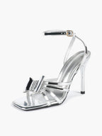 Patent Leather Bow Ankle Strap Heeled Sandals, Square Toe Stiletto Pumps Party Festive