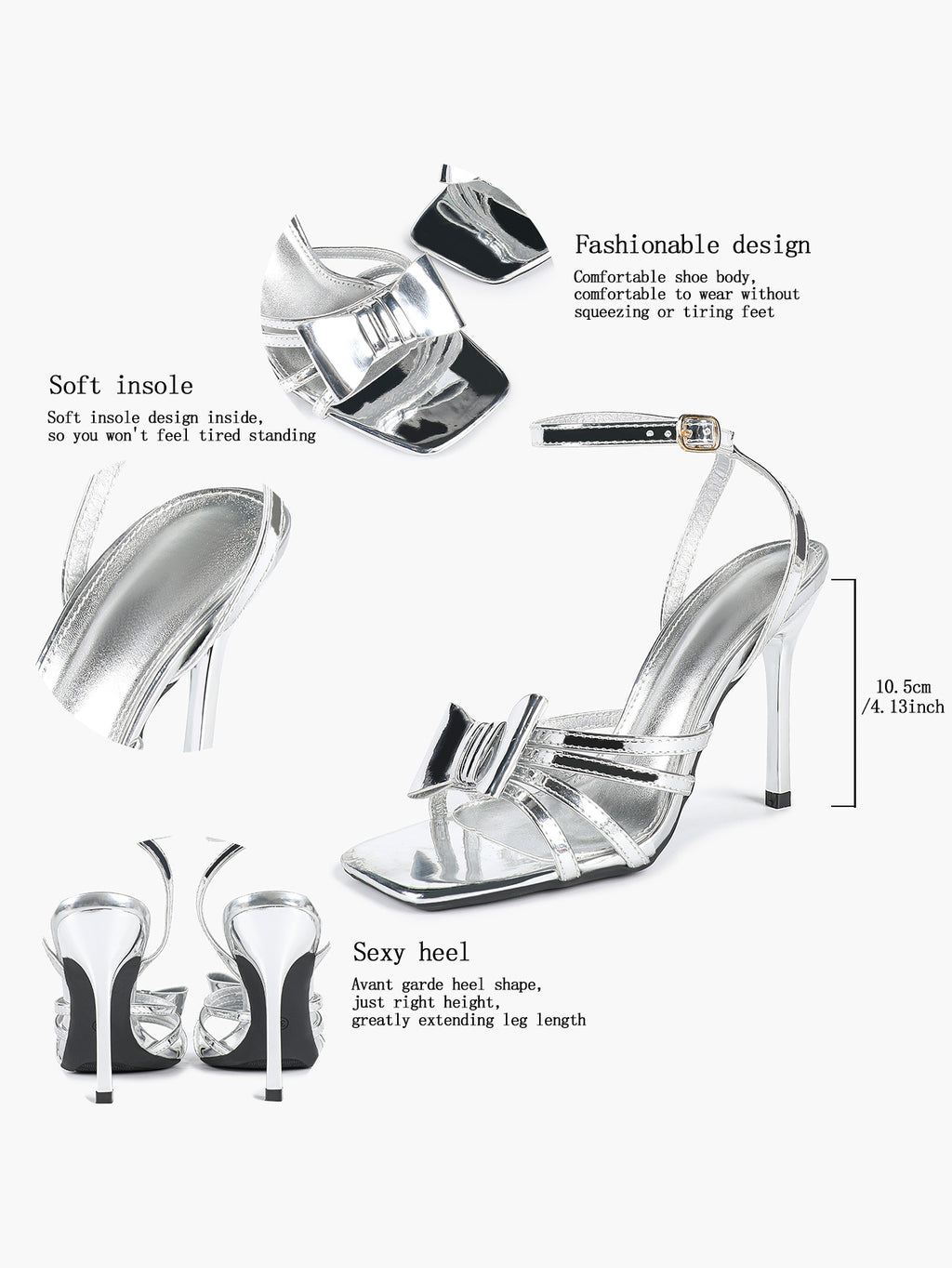 Patent Leather Bow Ankle Strap Heeled Sandals, Square Toe Stiletto Pumps Party Festive