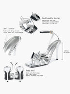 Patent Leather Bow Ankle Strap Heeled Sandals, Square Toe Stiletto Pumps Party Festive