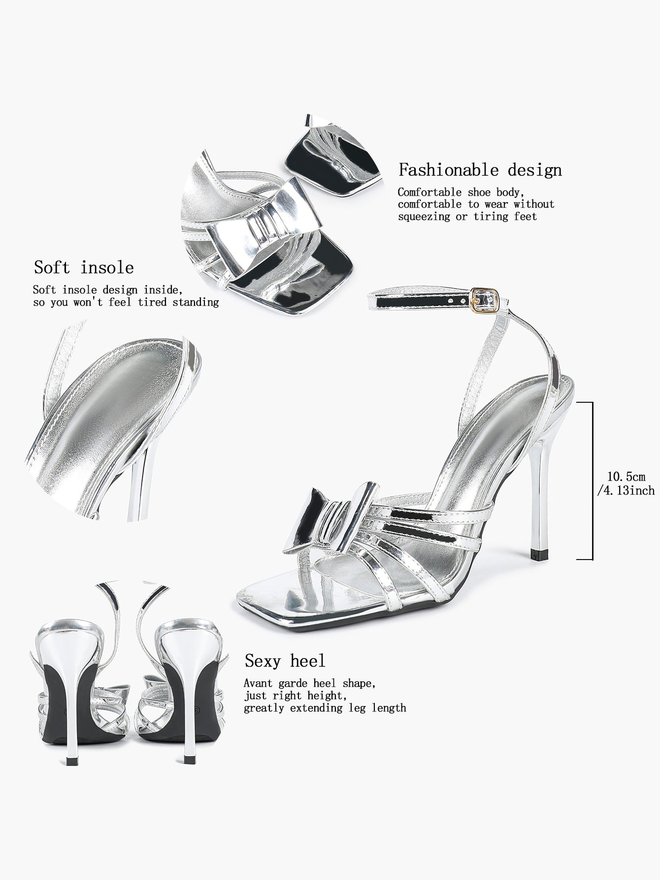 Patent Leather Bow Ankle Strap Heeled Sandals, Square Toe Stiletto Pumps Party Festive