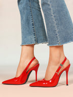 Pointed Toe Slingback Heels Metallic Party Clubwear