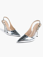 Pointed Toe Slingback Heels Metallic Party Clubwear
