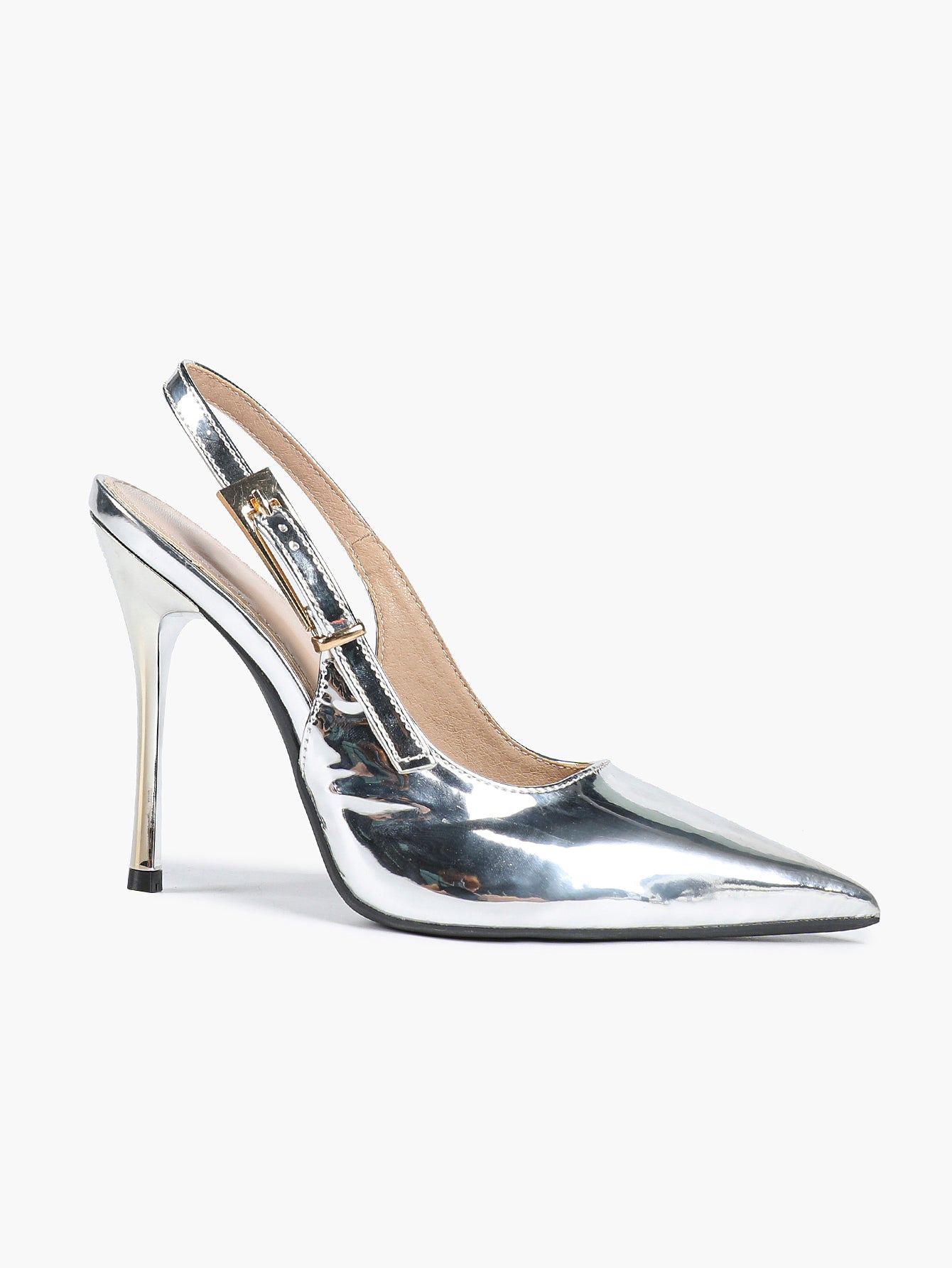 Pointed Toe Slingback Heels Metallic Party Clubwear