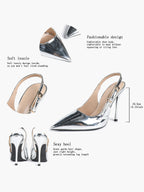 Pointed Toe Slingback Heels Metallic Party Clubwear