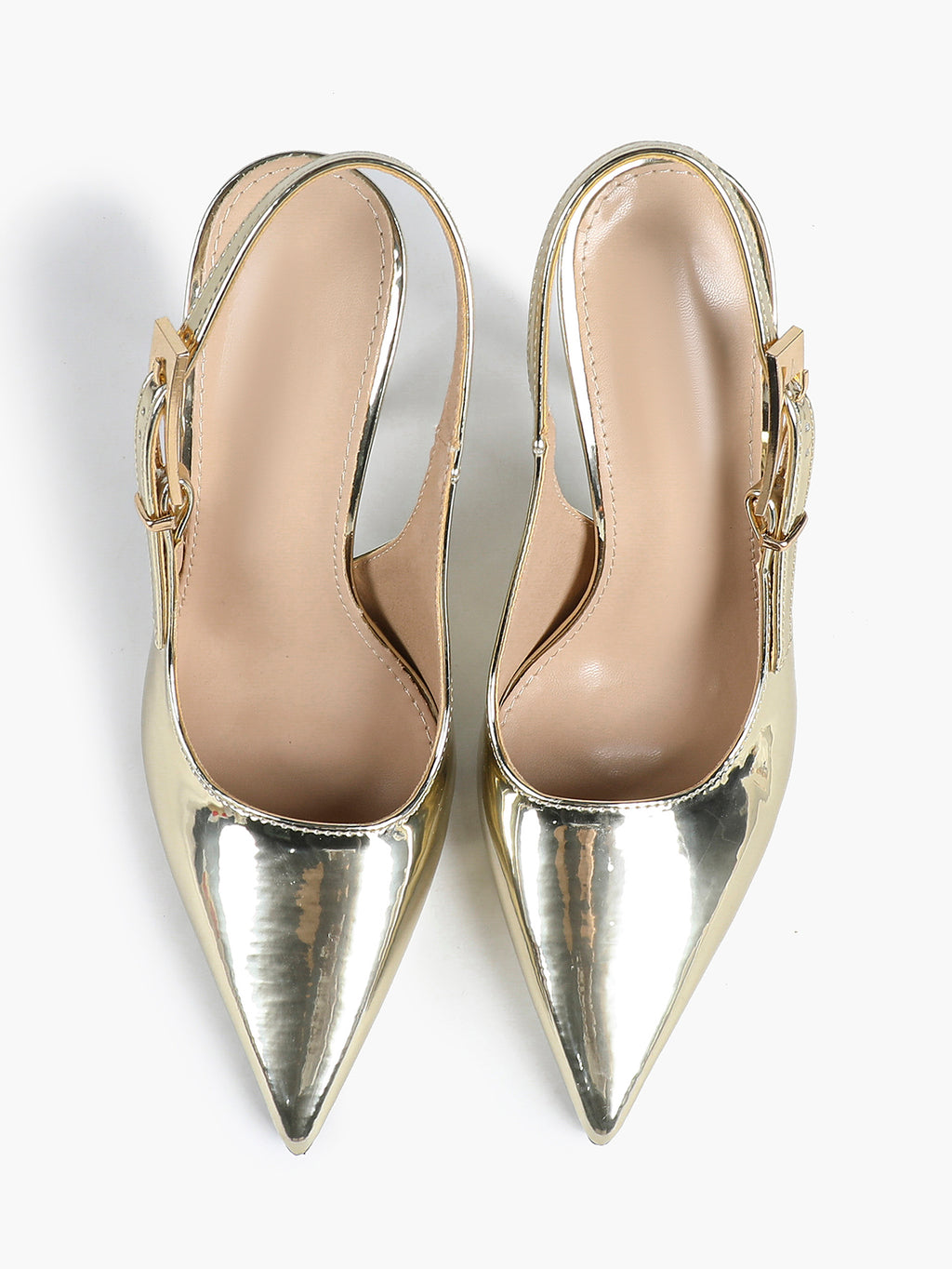 Pointed Toe Slingback Heels Metallic Party Clubwear