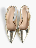 Pointed Toe Slingback Heels Metallic Party Clubwear