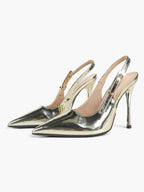 Pointed Toe Slingback Heels Metallic Party Clubwear