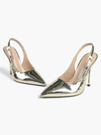 Pointed Toe Slingback Heels Metallic Party Clubwear