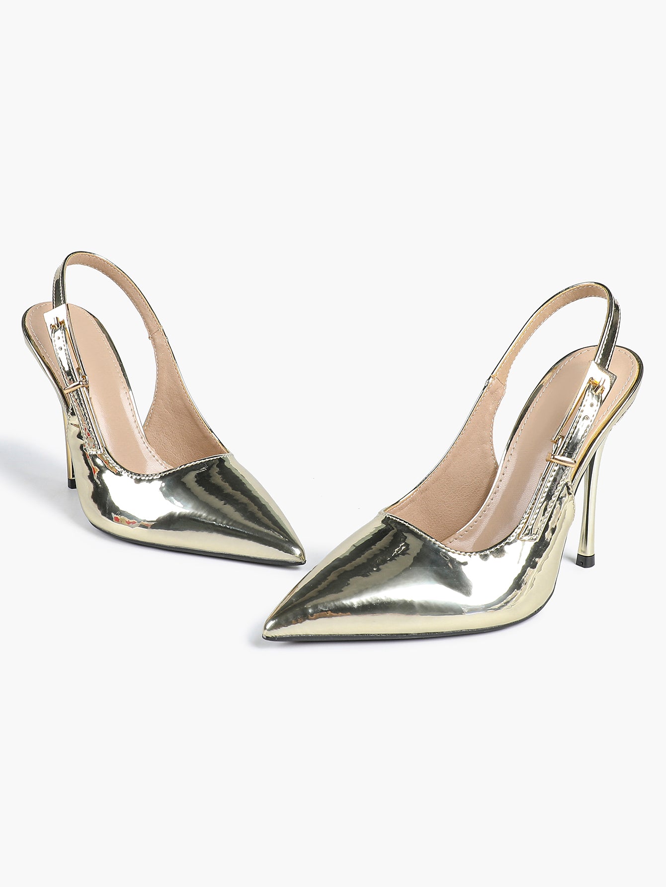 Pointed Toe Slingback Heels Metallic Party Clubwear