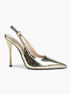 Pointed Toe Slingback Heels Metallic Party Clubwear