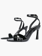 Patent Leather Ankle Strap Heeled Sandals Open Toe Stiletto Engagement Wedding Party