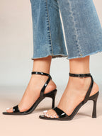 Patent Leather Ankle Strap Heeled Sandals Open Toe Stiletto Engagement Wedding Party