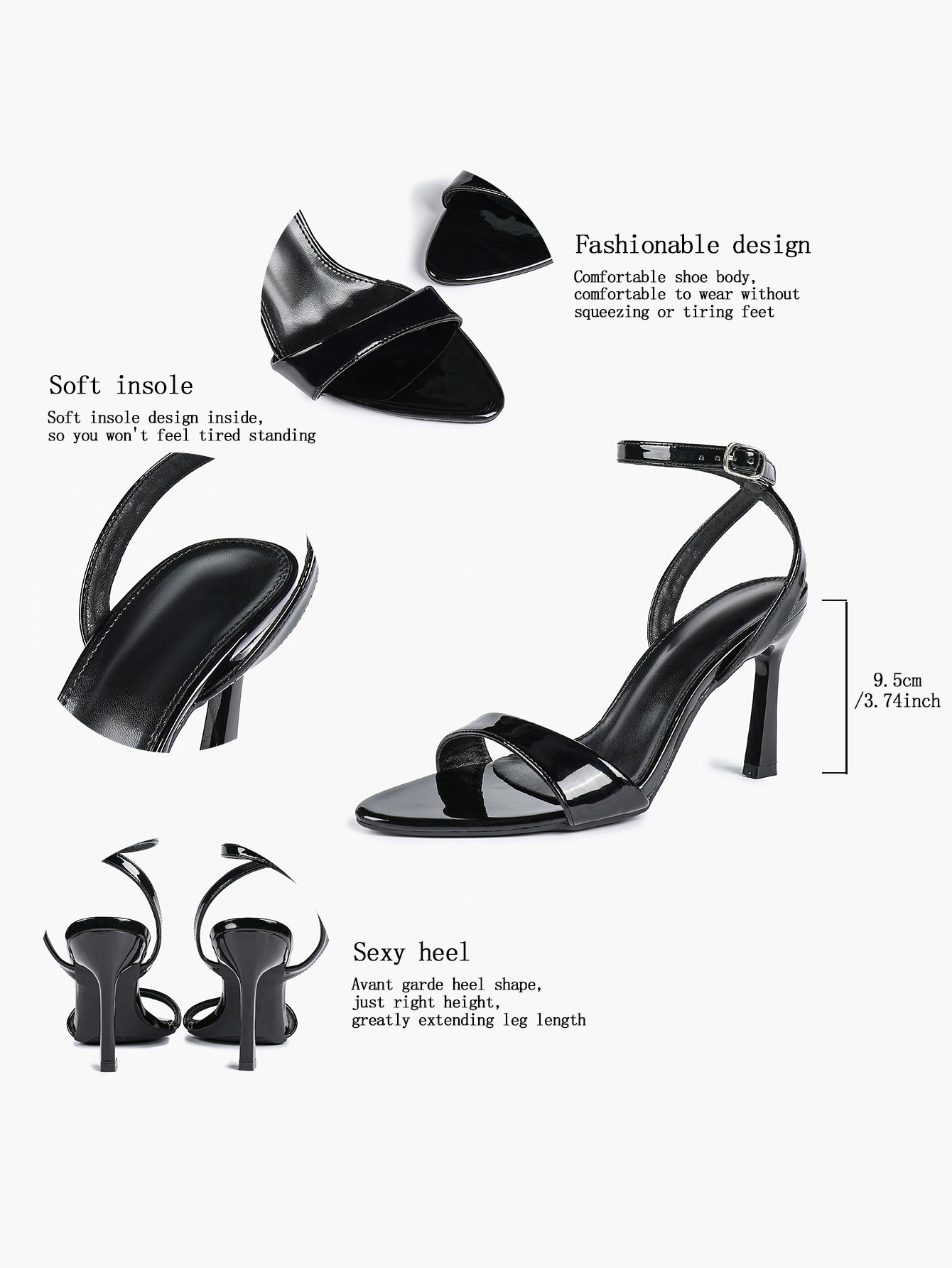 Patent Leather Ankle Strap Heeled Sandals Open Toe Stiletto Engagement Wedding Party
