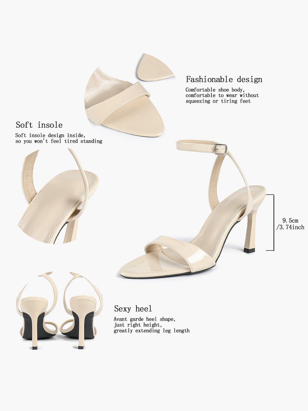 Patent Leather Ankle Strap Heeled Sandals Open Toe Stiletto Engagement Wedding Party
