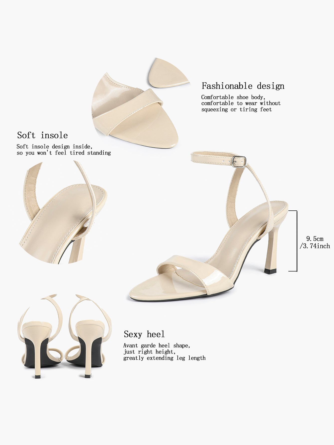 Patent Leather Ankle Strap Heeled Sandals Open Toe Stiletto Engagement Wedding Party