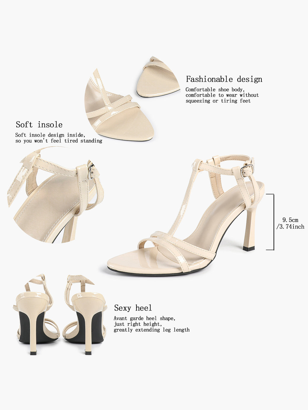 T-Strap Ankle Strap High Heel Sandals Open Toe Block Heels Date Night Office Work Shoes
