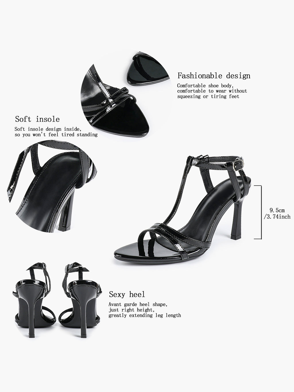 T-Strap Ankle Strap High Heel Sandals Open Toe Block Heels Date Night Office Work Shoes