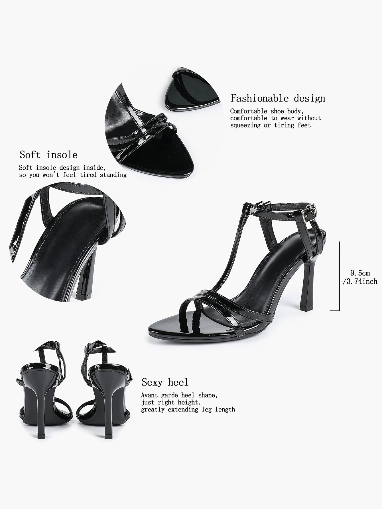 T-Strap Ankle Strap High Heel Sandals Open Toe Block Heels Date Night Office Work Shoes