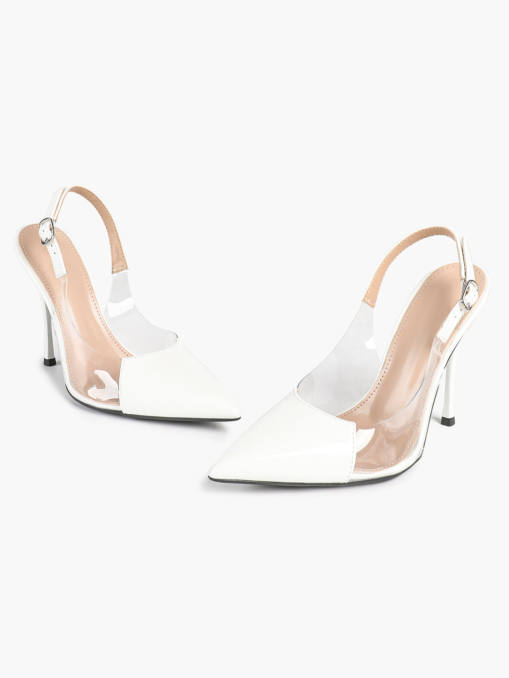 PVC Pointed Toe Slingback Sexy Heeled Pumps Ankle Strap Stiletto Shoes Clubwear