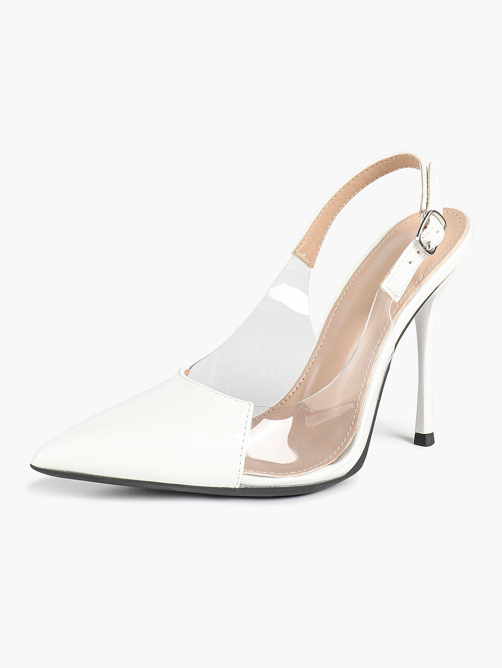 PVC Pointed Toe Slingback Sexy Heeled Pumps Ankle Strap Stiletto Shoes Clubwear
