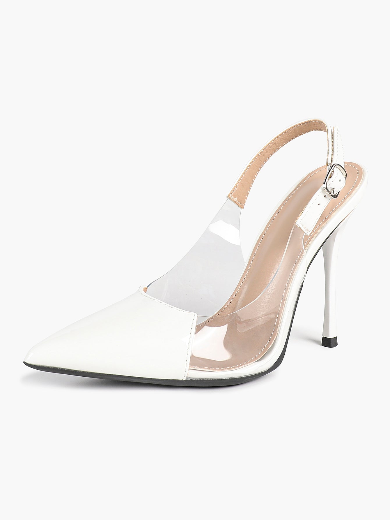 PVC Pointed Toe Slingback Sexy Heeled Pumps Ankle Strap Stiletto Shoes Clubwear