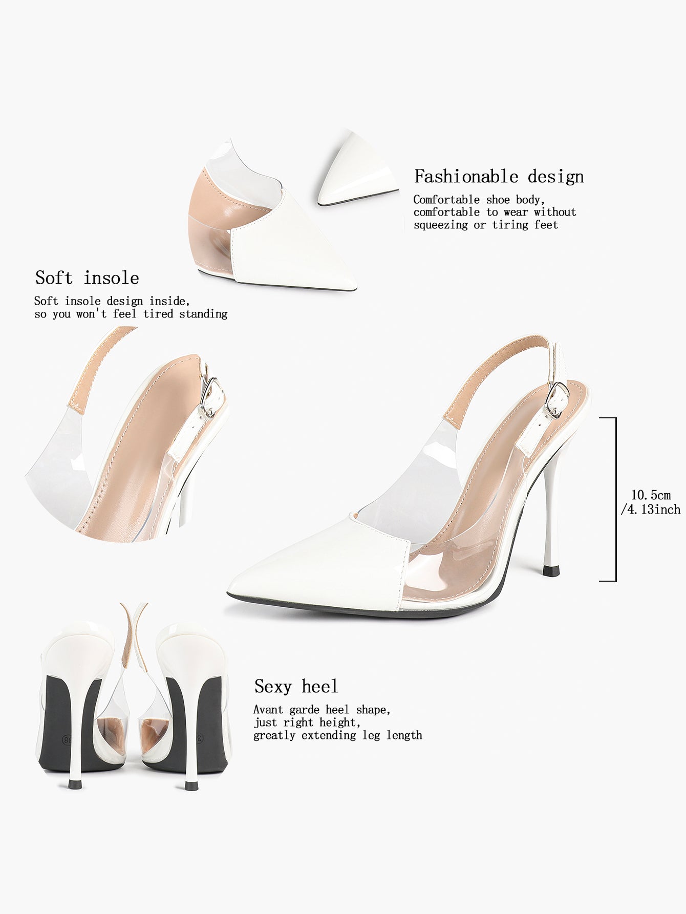 PVC Pointed Toe Slingback Sexy Heeled Pumps Ankle Strap Stiletto Shoes Clubwear