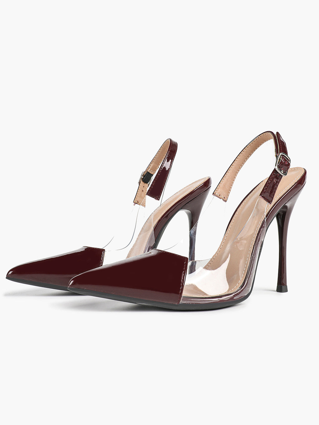 PVC Pointed Toe Slingback Sexy Heeled Pumps Ankle Strap Stiletto Shoes Clubwear