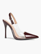 PVC Pointed Toe Slingback Sexy Heeled Pumps Ankle Strap Stiletto Shoes Clubwear