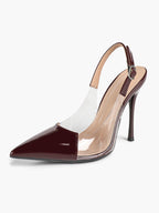 PVC Pointed Toe Slingback Sexy Heeled Pumps Ankle Strap Stiletto Shoes Clubwear
