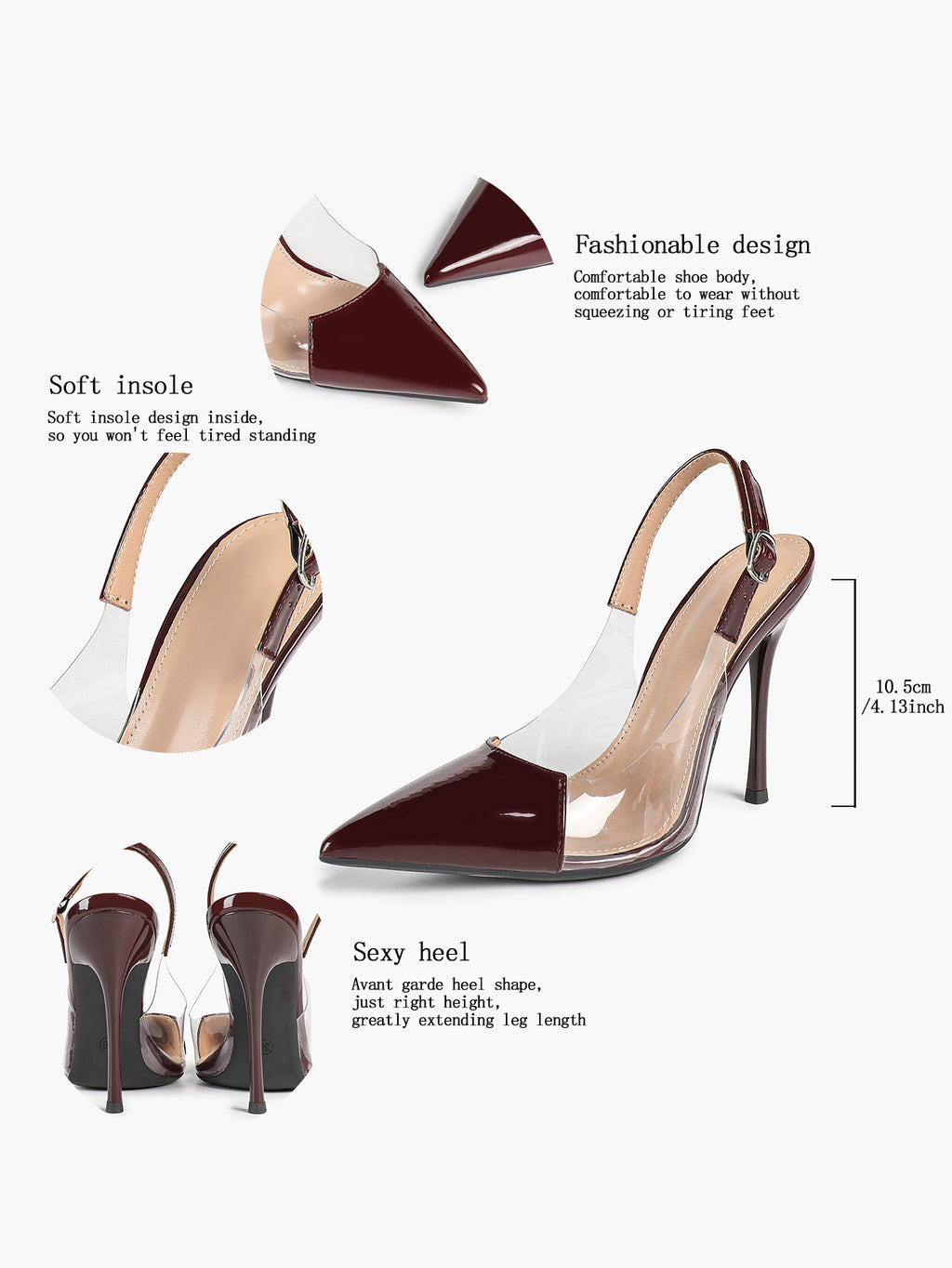 PVC Pointed Toe Slingback Sexy Heeled Pumps Ankle Strap Stiletto Shoes Clubwear