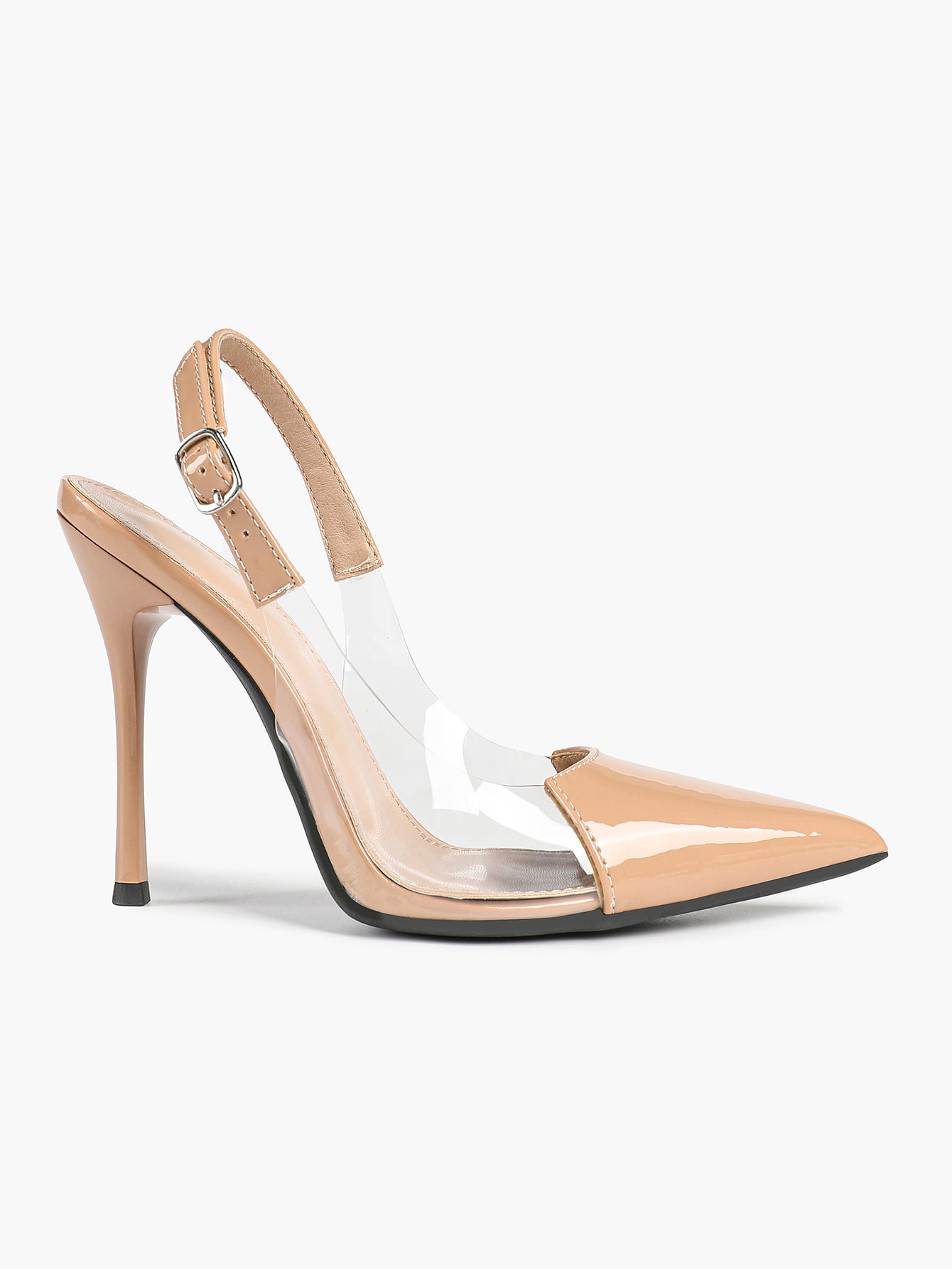 PVC Pointed Toe Slingback Sexy Heeled Pumps Ankle Strap Stiletto Shoes Clubwear