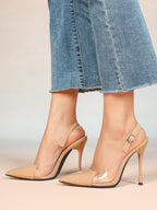 PVC Pointed Toe Slingback Sexy Heeled Pumps Ankle Strap Stiletto Shoes Clubwear