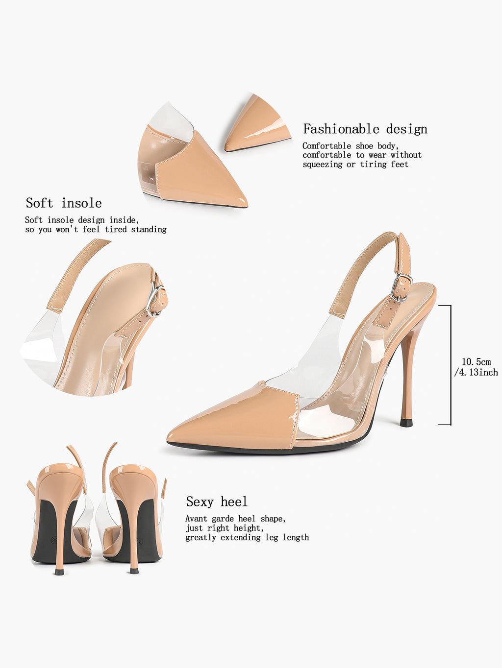 PVC Pointed Toe Slingback Sexy Heeled Pumps Ankle Strap Stiletto Shoes Clubwear