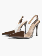 PVC Pointed Toe Slingback Sexy Heeled Pumps Ankle Strap Stiletto Shoes Clubwear
