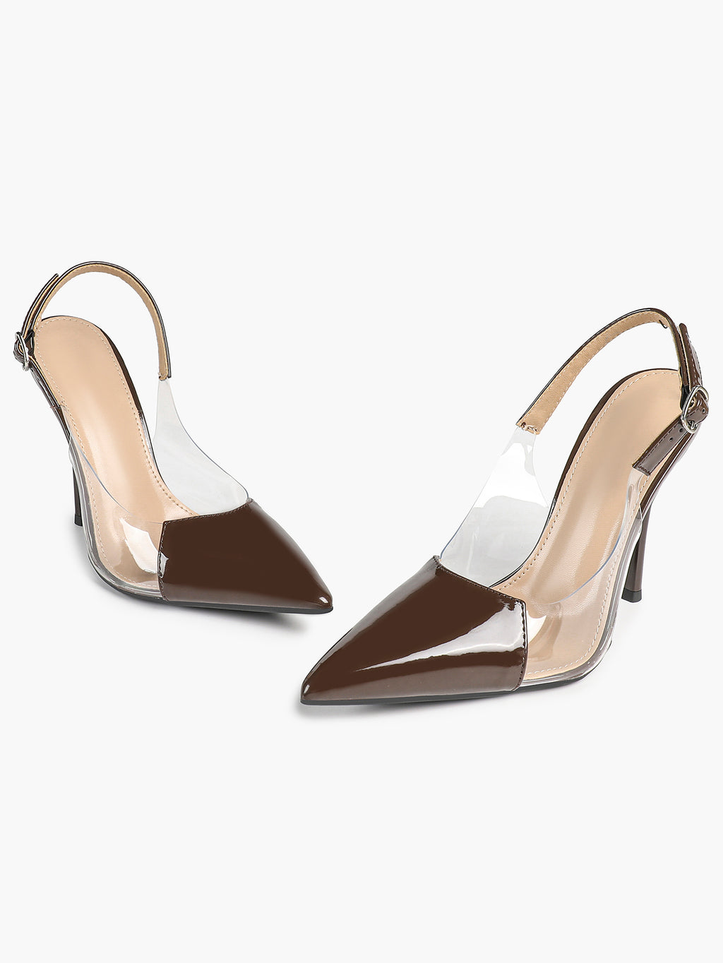 PVC Pointed Toe Slingback Sexy Heeled Pumps Ankle Strap Stiletto Shoes Clubwear