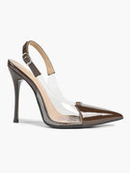 PVC Pointed Toe Slingback Sexy Heeled Pumps Ankle Strap Stiletto Shoes Clubwear