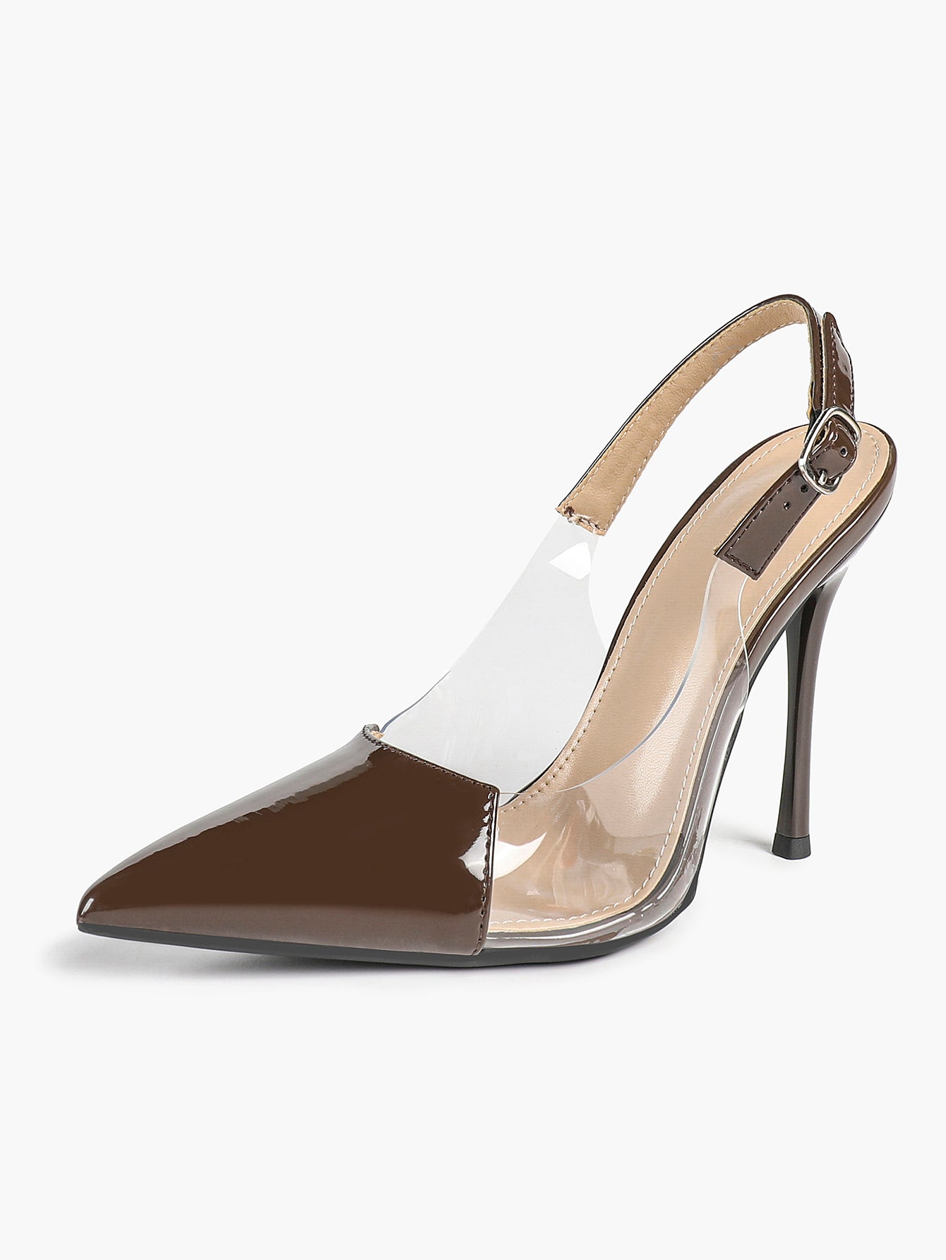 PVC Pointed Toe Slingback Sexy Heeled Pumps Ankle Strap Stiletto Shoes Clubwear