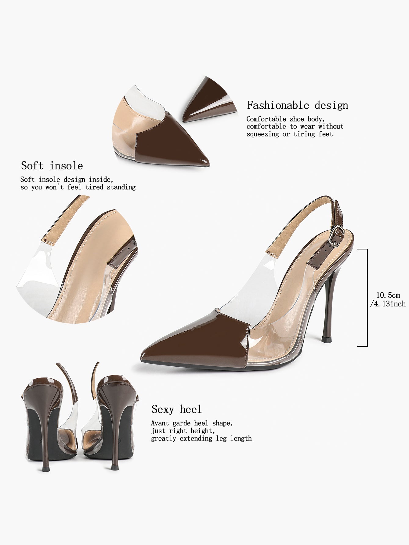 PVC Pointed Toe Slingback Sexy Heeled Pumps Ankle Strap Stiletto Shoes Clubwear
