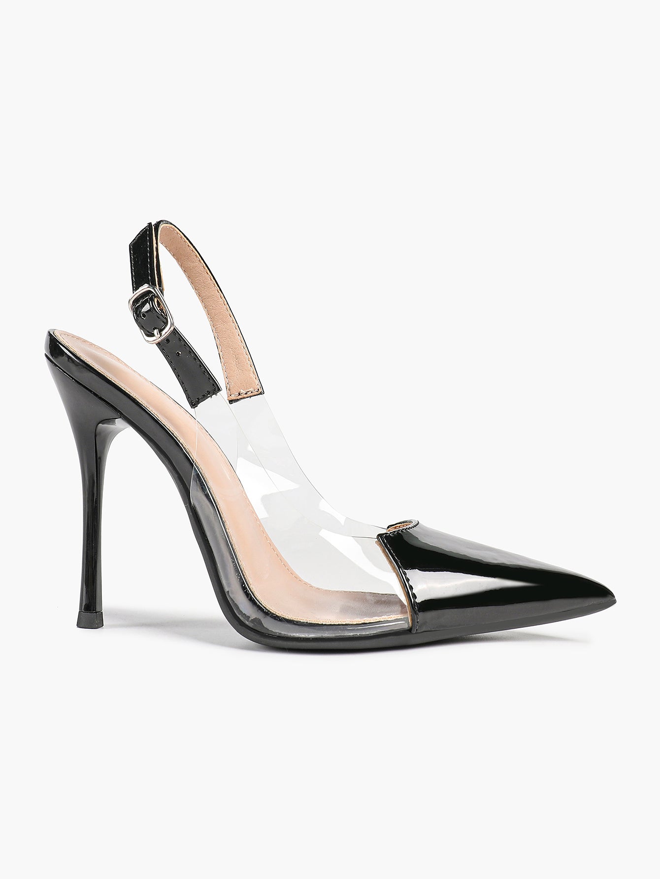 PVC Pointed Toe Slingback Sexy Heeled Pumps Ankle Strap Stiletto Shoes Clubwear