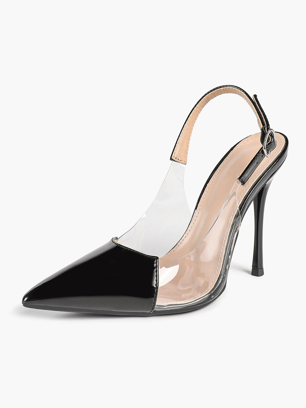 PVC Pointed Toe Slingback Sexy Heeled Pumps Ankle Strap Stiletto Shoes Clubwear