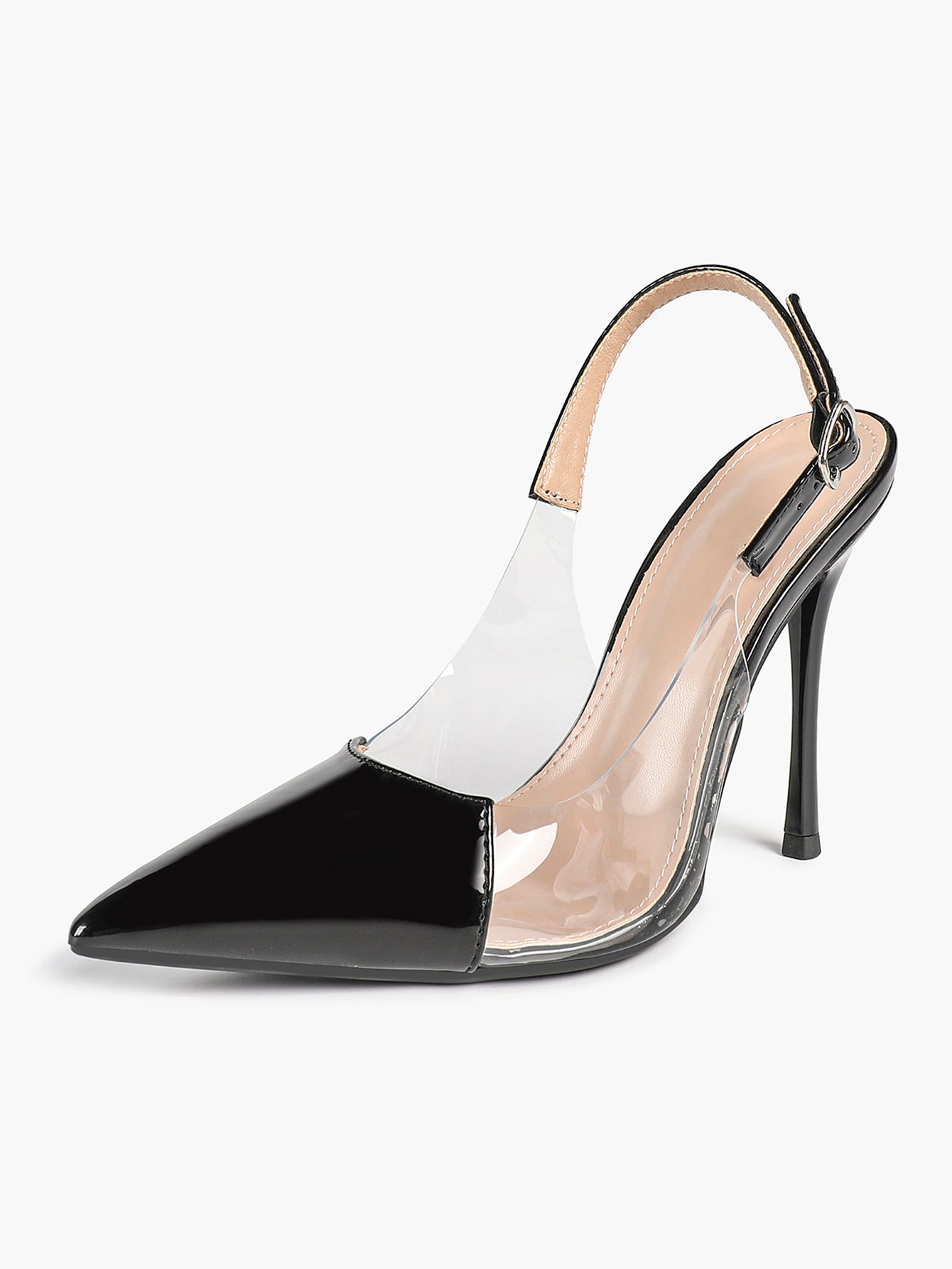 PVC Pointed Toe Slingback Sexy Heeled Pumps Ankle Strap Stiletto Shoes Clubwear