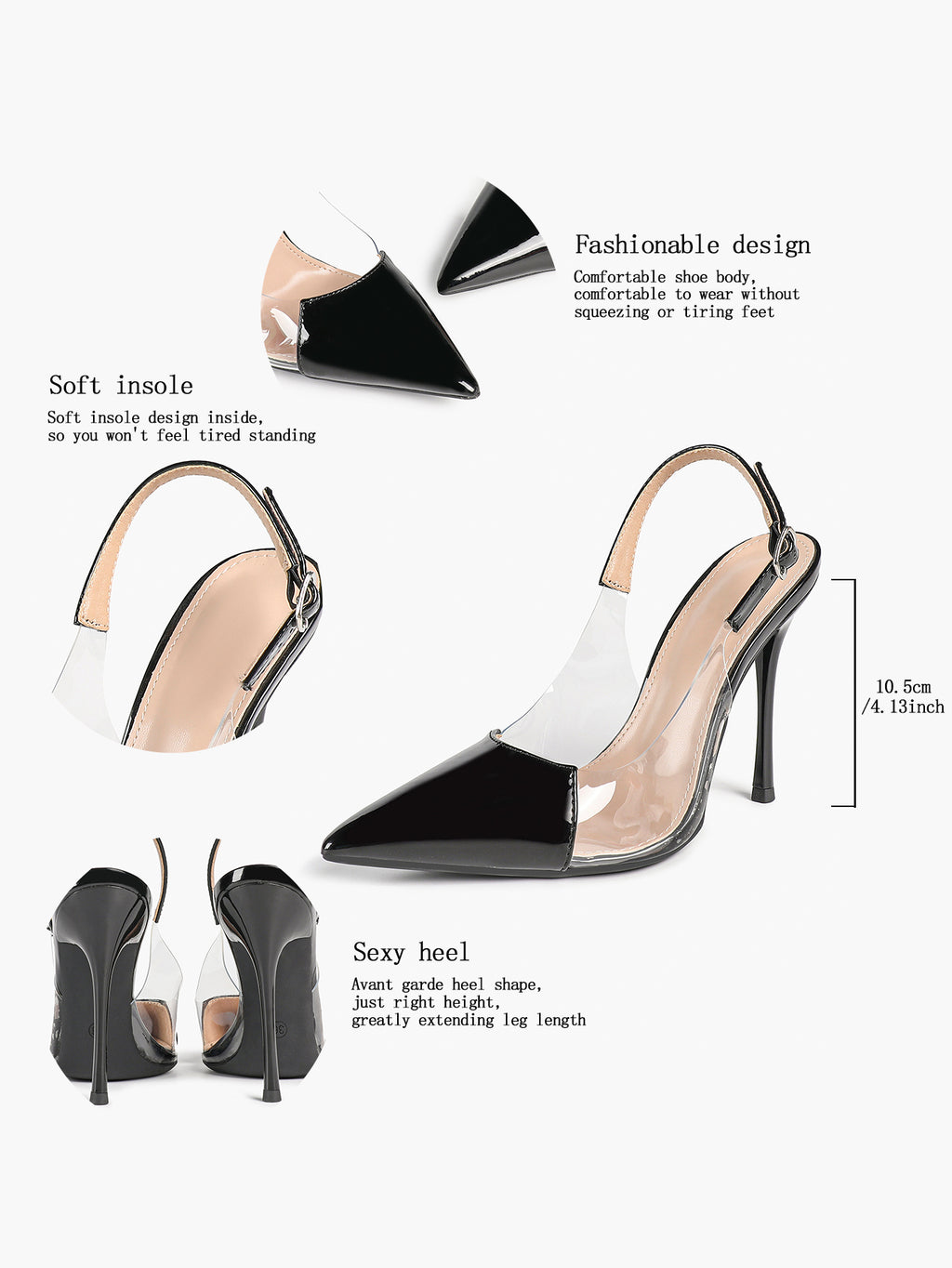 PVC Pointed Toe Slingback Sexy Heeled Pumps Ankle Strap Stiletto Shoes Clubwear
