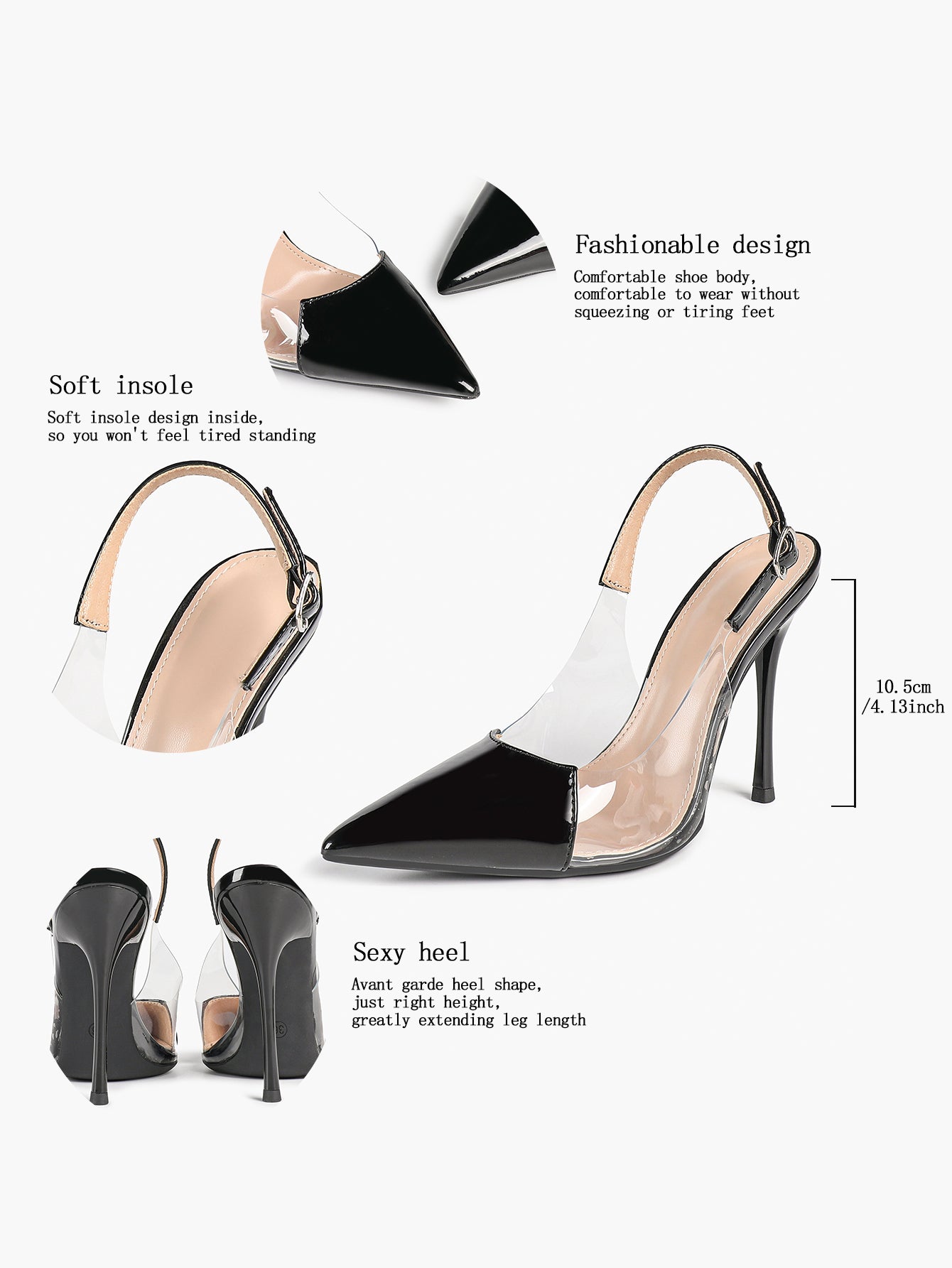 PVC Pointed Toe Slingback Sexy Heeled Pumps Ankle Strap Stiletto Shoes Clubwear