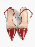 PVC Pointed Toe Slingback Sexy Heeled Pumps Ankle Strap Stiletto Shoes Clubwear