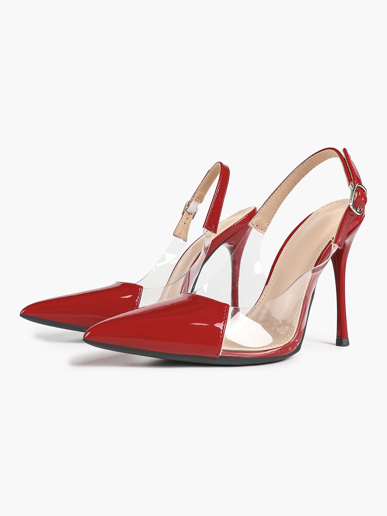 PVC Pointed Toe Slingback Sexy Heeled Pumps Ankle Strap Stiletto Shoes Clubwear
